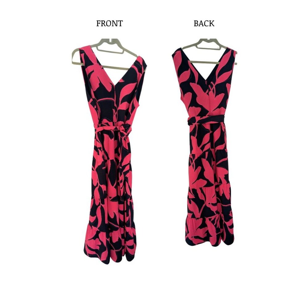 DKNY Black & Pink Floral Sleeveless Maxi Dress w/ Tie Waist